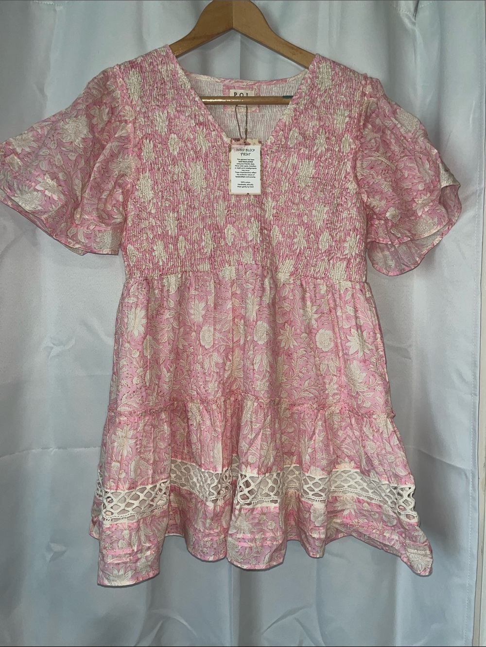 POL Pink Floral Mini Dress with Cream Lace Trim